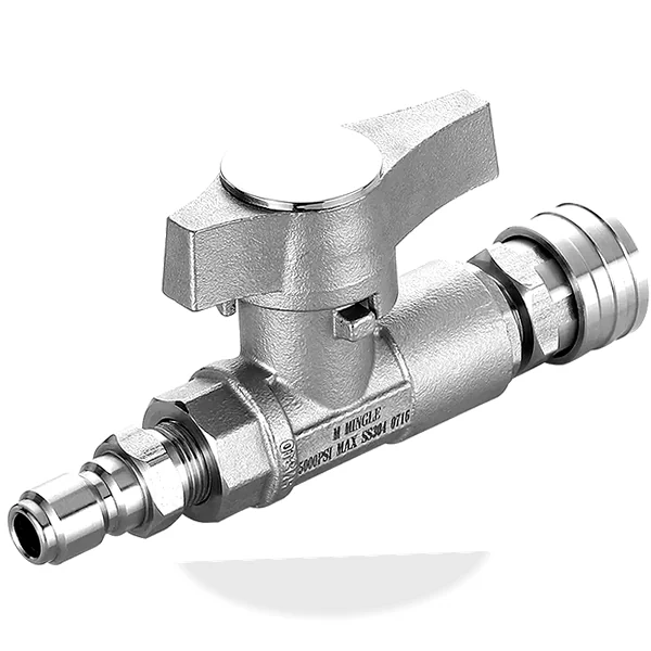 3/8" quick-connect ball valve rated 5000 PSI for pressure washer hose control